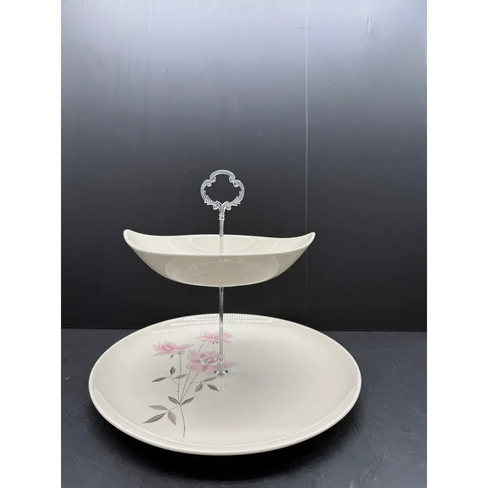 Handmade 2-Tiered Tray with Vintage Plate and Bowl